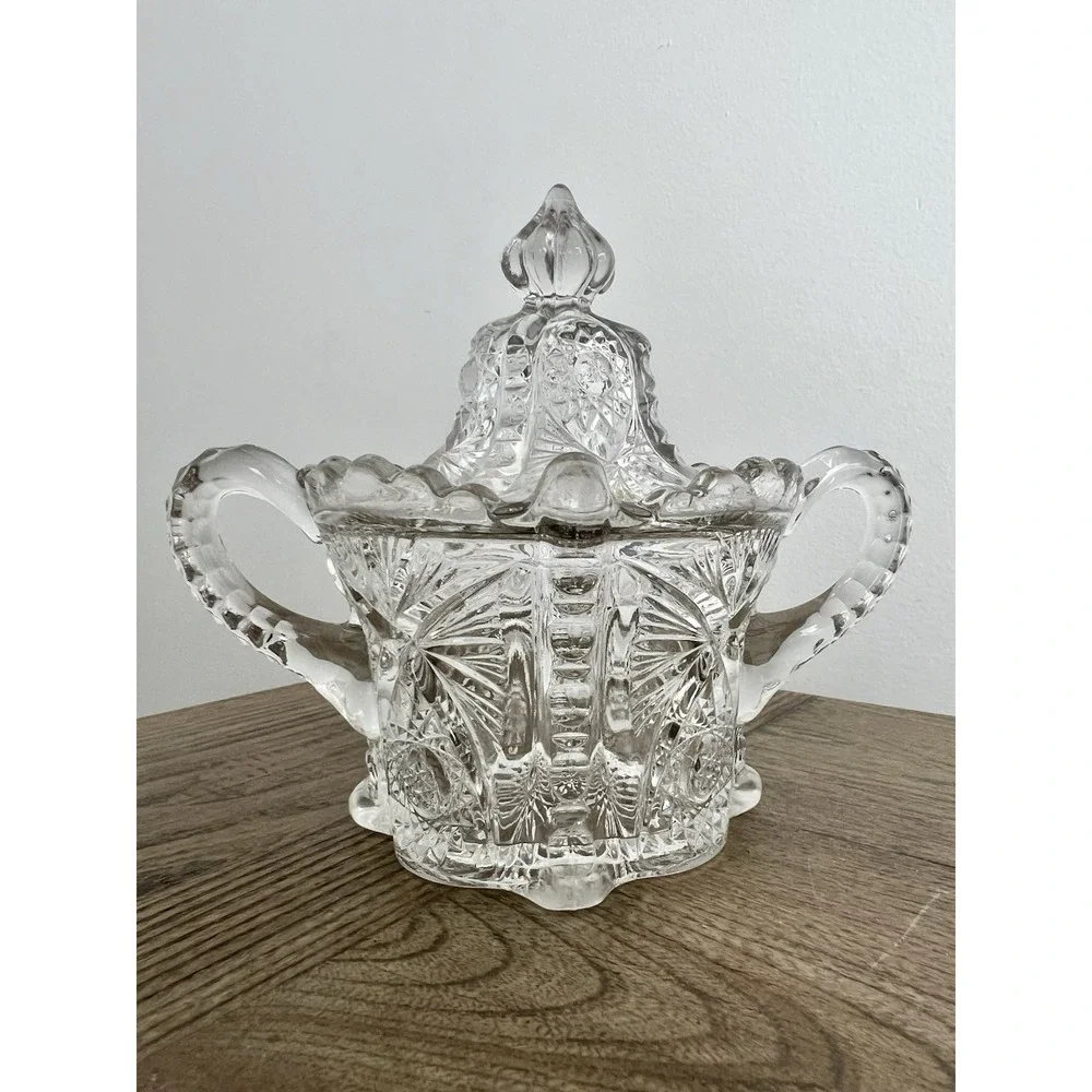 VINTAGE EAPG Biscuit, Cracker Jar Antique Early American Pattern Glass Pressed 2